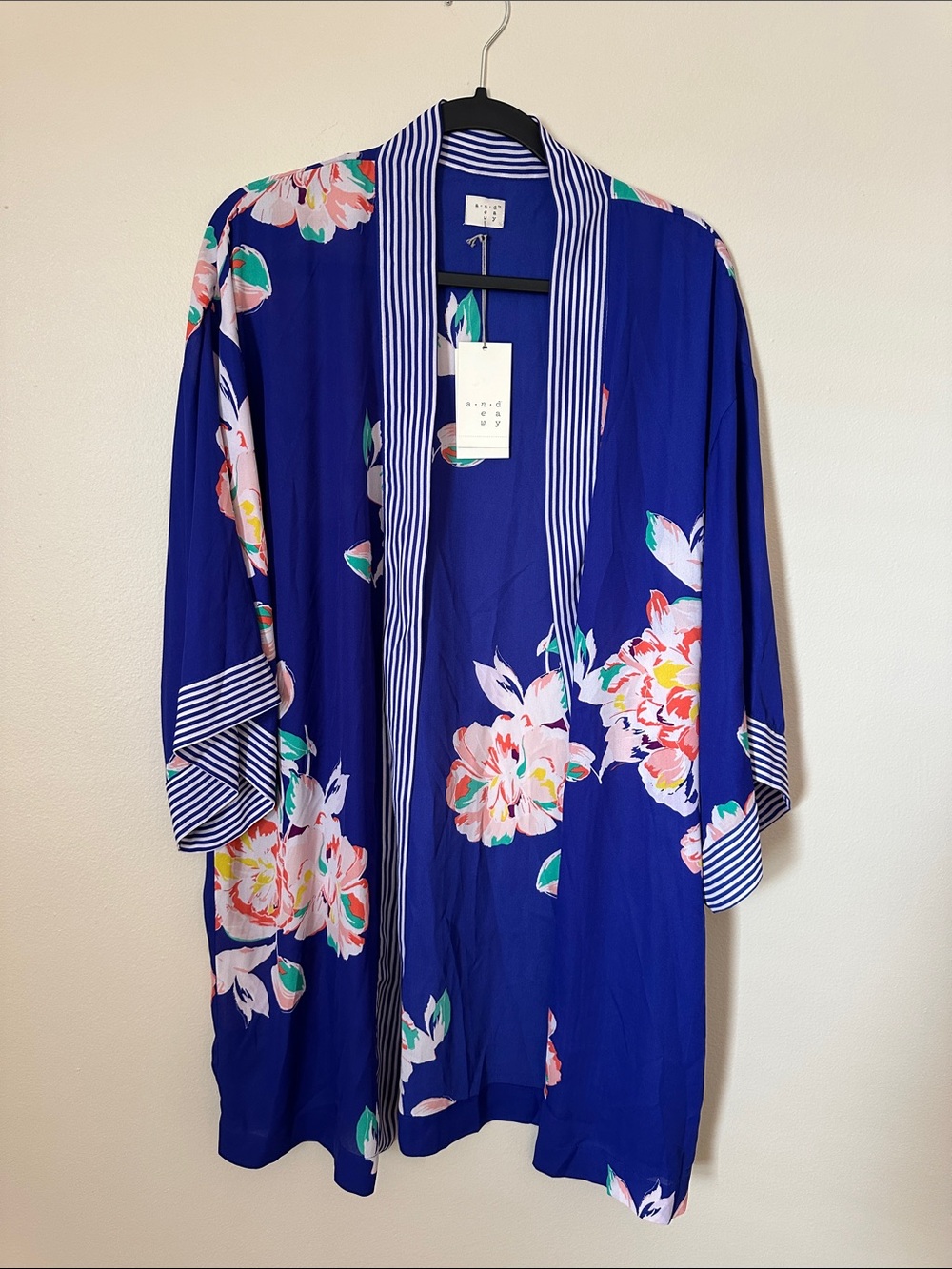 a new day Royal Blue Floral Open-Front Kimono